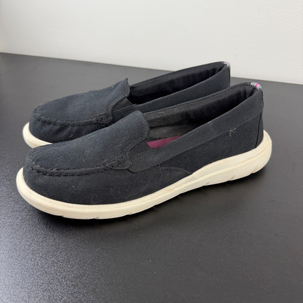 Sperry Captain's Moc Boat Shoes Women's 10W Black Canvas Slip On Casual Comfort